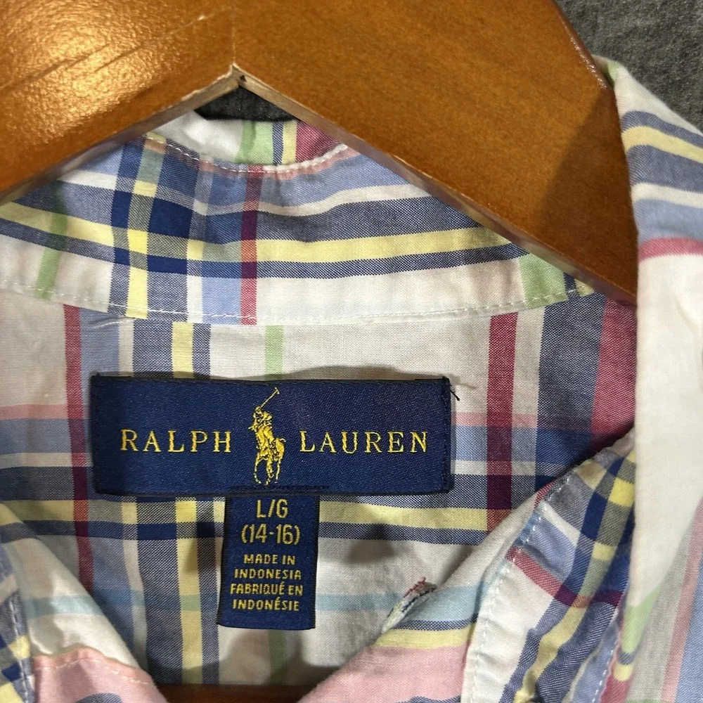 Ralph Lauren Boys L (14-16) Button‎ Down Shirt Multi Plaid Cotton